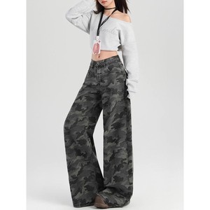 2025 printemps automne rétro taille haute femmes vêtements de travail jambe large Camouflage jean américain haute rue Style ample mince droite - Product Image 3