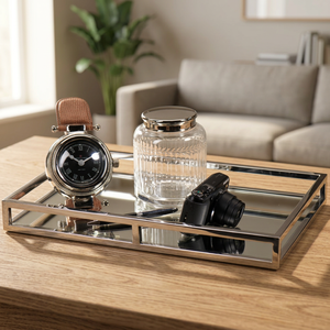 Luxury Metal Mirrored Serving Tray Adds Elegant Shine Durable Decor for <b>Vanity</b> Bar Home Hosting Essentials - Product Image 1