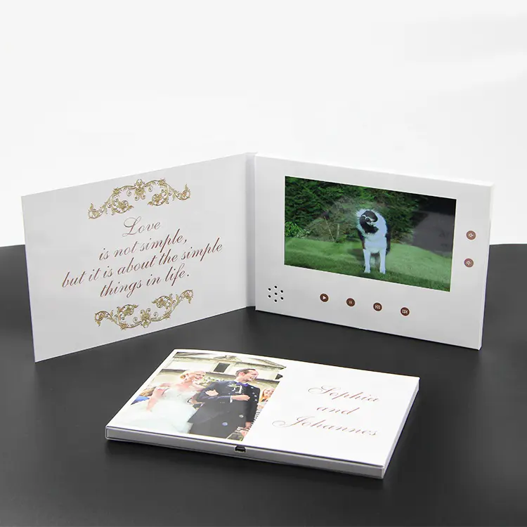 hign quality printing 7 inch LCD display video greeting card wedding video invitation card gift video brochure thank you card