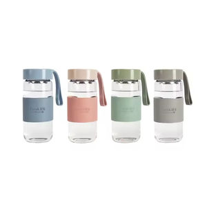 Botella de Agua de Vidrio de Borosilicato de 480 ml (16 oz) con Funda de Cuero e Infusor de Té, Personalizable con Logotipo, Venta al Por Mayor de Fábrica - Product Image 1