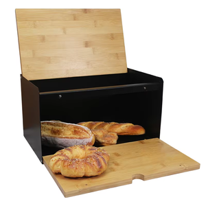 Boîte <span class=keywords><strong>à</strong></span> <span class=keywords><strong>pain</strong></span> en bambou <span class=keywords><strong>pour</strong></span> comptoir de <span class=keywords><strong>cuisine</strong></span>, bac de rangement <span class=keywords><strong>pour</strong></span> <span class=keywords><strong>pain</strong></span> en métal avec couvercle en bois - Product Image 4
