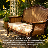 Canapé Chesterfield en cuir de style européen antique français, sectionnel, avec cadre en bois sculpté doré, deux places, rembourrage en éponge, pour salon
