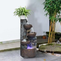 Fuente para exteriores Fuentes de mesa de Rocalla de 4 cuencos con una pequeña maceta de plástico para cultivar la planta usted mismo (riego automático)