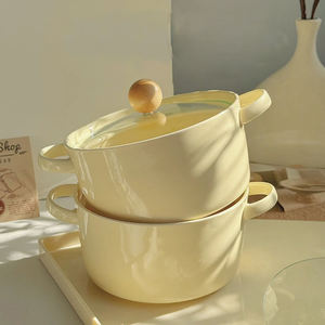 Mangkuk keramik 8 inci lucu Modern, dengan tutup telinga ganda mangkuk sup keramik kapasitas besar mangkuk Ramen berwarna - Product Image 2