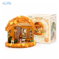 Rumah Boneka Mini DIY Four Seasons, Model Adegan Mikro Atap Berbulu, Lemari Pajangan Koleksi untuk Figur Star Man Blind Box