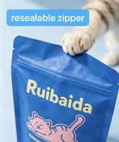 Op maat bedrukte hersluitbare ziplock plastic staande pouch verpakking voor natvoer voor katten, kippen- en worteltraktaties