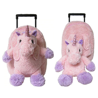 Sac à dos scolaire 2 en 1 pour enfants, pingouin, singe, licorne, jouet en peluche, sac à roulettes avec roues