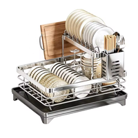 Égouttoir à vaisselle double en acier inoxydable, support pour bols et assiettes, rangement d'ustensiles, étanche et réglable, accessoire de cuisine pratique pour la maison