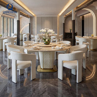 Table de banquet de mariage de luxe ronde avec plateau en marbre, base en acier inoxydable brossé doré et revêtement PU, mobilier pour lieux événementiels, vente en gros