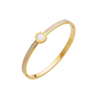 2025 New Luxury Handmade 18K Gold Plated Stainless Steel <b>Bracelet</b> Color Enamel <b>Shell</b> Inlay Fashion Cuff Bangle - Product Image 2
