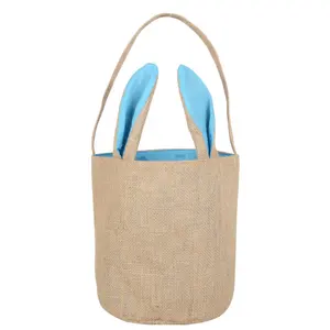 2021 heißer Verkauf Bunny Ear Easter Jute Basket Bag Geschenkt üte für frohe Ostern