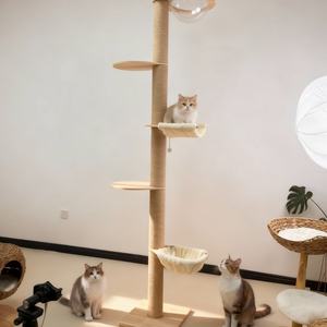 Uniek design luxe moderne opvouwbare grote houten klassieke kattenboom met krabpalen Kersteditie in doos verpakt - Product Image 6