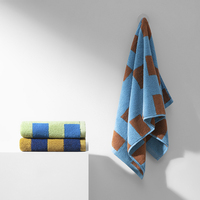 Colorful Checkered Cotton Towels with Embroidery Colorful Square Wholesale Home Use Soft Absorbent Gym Towel Hand Towels