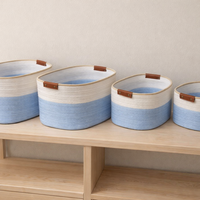 Panier à linge rectangulaire moderne en corde de coton tressée, écologique et multi-usages, avec poignées, pour l'organisation de la maison