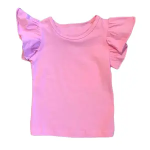 여름 플러터 유아 부티크 탑 면 빈 플러터 슬리브 소녀 탑 아기 셔츠
