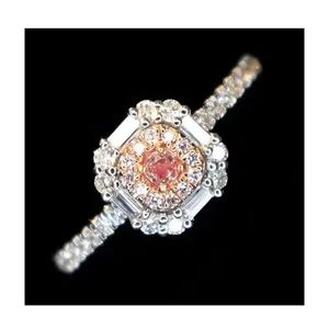 Bague de fiançailles Xinfly en or 18 carats avec diamant rose naturel et diamant blanc 0,4 carat, anneau en or massif pur - Product Image 1
