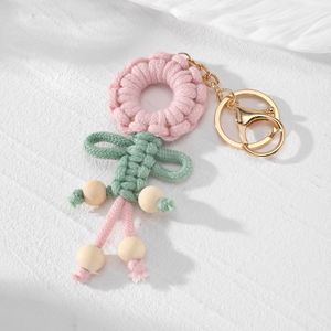 New Cute Hand Woven Flower Keychain Simple Boho <b>Backpack</b> Pendant Creative Fresh Girl Style Bag Charm Pendant - Product Image 2