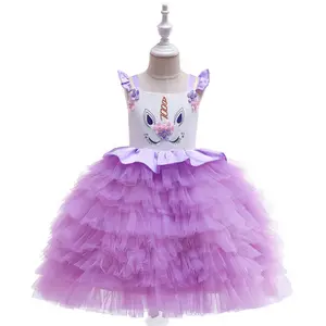 Çocuk elbise 2020 yeni kız elbise karikatür unicorn çocuk giyim çok katmanlı örgü tutu elbise çocuk giysileri 0-3