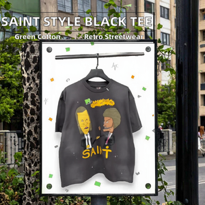 T-shirt Nera da Uomo con Stampa Parodia Pulp Fiction Effetto Consumato - 240g 100% Cotone Streetwear - Product Image 1