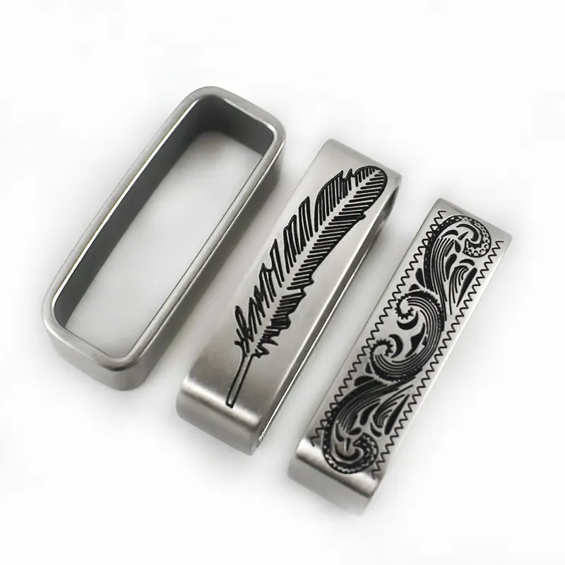 Meetee F1-55 35mm/40mm Men's Stainless Steel Belt Loop Feather Pattern Belt Buckle Ring Clothing Accessories Belt Keeper Buckles