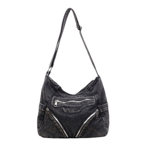 Sac sous le bras en jean pour femmes, design multi-zippé, large sangle réglable, sac à bandoulière rétro de grande capacité - Product Image 2