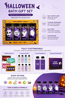 Coffret Cadeau de Bain pour Enfants Halloween – Format Voyage : Gel Douche, Shampoing, Après-Shampoing, Lait Corporel – Kit Cadeau OEM Marque Privée – Cadeau de Bain et Spa