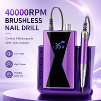 Polisseuse à gel acrylique sans fil rechargeable, perceuse à ongles électrique portable, haute puissance 40000 tr/min