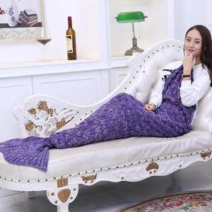 Crochet doux tricot jeter couverture queue de sirène couverture dame doux à la <span class=keywords><strong>main</strong></span> <span class=keywords><strong>laine</strong></span> tricot sac de couchage queue de poisson dormir sac de voyage - Product Image 5