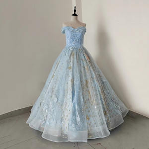 Abito da sera senza spalline con applicazioni ricamate da donna abito blu chiaro da Quinceanera - Product Image 2