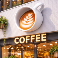 Escultura Moderna Ecológica de Taza de Café, Figura Decorativa para Cafetería, Letrero Brillante de Fibra de Vidrio con Temática de Comida para Exhibición en Tienda
