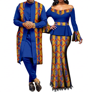 Vêtements africains pour couples, tenues assorties, haut en dentelle imprimé métallique pour femmes et ensembles de jupes sirène, vêtements d'extérieur Dashiki pour hommes Y22C041 - Product Image 3