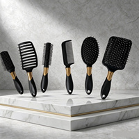 A657 Ensemble de 6 brosses à cheveux noir et or, kit de peignes de coiffage, démêlant, coussin d'air massant, pour salon et usage domestique, logo personnalisé