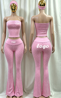 Ensemble d'été 2 pièces pour femme avec logo personnalisé, haut bustier à pois et pantalon évasé taille haute, en Spandex/Coton respirant