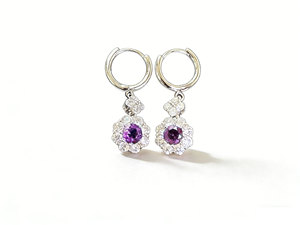 Boucles d'oreilles pendantes en argent sterling S925 avec améthyste naturelle, motif floral, pierre précieuse violette, cadeau de bijoux pierre de naissance de février - Product Image 3