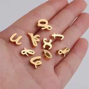 8mm Tiny Stainless Steel Mirror Polished Gold Plated Alphabet Beads Cute Letter Charms For Jewelry Making