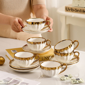 Juego de Tazas de Café Europeas de Lujo, Chapadas en Oro, 250 ml, Juego de 6 Tazas y Platos de Cerámica para Té de la Tarde - Product Image 6