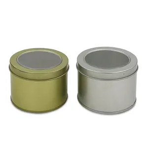 En Stock Forma redonda de grado alimenticio con ventana de PVC Caja de lata de granos de café de té de metal personalizada