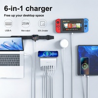 Station de charge rapide PD 35W noire, chargeur USB 6 ports 3C3A, support de téléphone de bureau avec câble de 1,8 m, prise UK, certifié UKCA