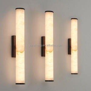 Sang trọng LED ánh sáng lịch thi đấu dài tuyến tính Tây Ban Nha Alabaster Đá Cẩm Thạch Đồng tường đèn trang trí nội thất phòng ngủ lõm treo tường - Product Image 1