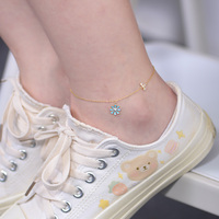 Nueva Tobillera Personalizada de Plata de Ley 925 con Cuentas de Flores Esmaltadas, Estilo Playa, Color Azul Claro