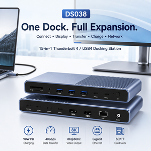 Station d'accueil <span class=keywords><strong>Thunderbolt</strong></span> <span class=keywords><strong>4</strong></span> 15-en-1 40 Gbps 8K+60Hz 90W PD USB 10 Gbps Gigabit Ethernet Aluminium Audio 3,5 mm TF/SD En stock - Product Image 4