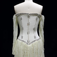 Lsz628 Elegante Vestido de Noche Beige con Escote Corazón, Manga Larga Transparente y Cuentas, para Mujer, Ideal para Bodas, Fiestas y Graduaciones, Jancember