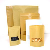 Sachet Doypack en Papier Kraft Brun avec Fermeture Éclair et Fenêtre Transparente, Anti-Humidité, pour Café, Snacks, Friandises pour Animaux, Noix
