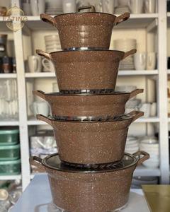 Bộ nồi chảo chống dính kiểu mới <span class=keywords><strong>2025</strong></span> bán buôn 10 món Regina, bộ dụng cụ nấu ăn bằng nhôm granite 20-24-28-32-28 - Product Image 1