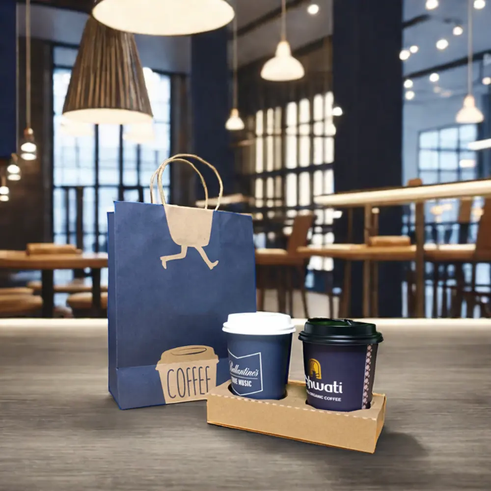 AT PACK Coffee Shop fornisce Custom tazza di caffè sacchetto di carta per tazze di caffè porta via il supporto vassoio e sacchetto di carta
