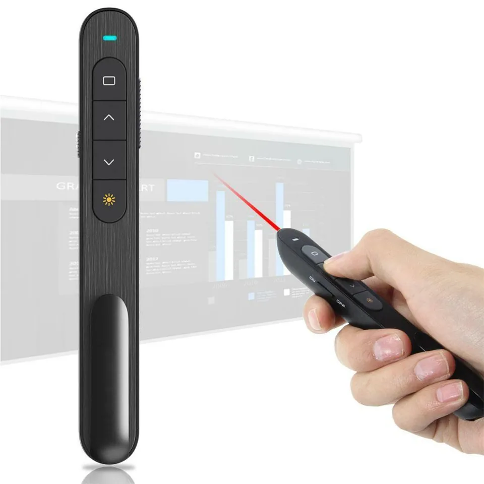 Presenter nirkabel halaman Laser merah pena putar kontrol Volume PPT presentasi USB 2.4GHz PowerPoint Pointer Remote Control Mouse