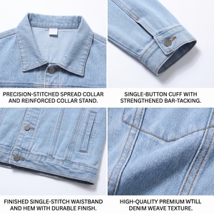 Casual <b>Long</b> Sleeve Blank Button up Outdoor Plus Size Jean <b>Jackets</b> for Men Wholesale Custom low price Light Blue Denim <b>Jacket</b> - Product Image 2