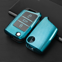 Funda Protectora de TPU de Fibra de Carbono para Llave de Coche Volkswagen Tiguan L Lavida Plus Golf 7 Polo Skoda VW, Llavero, Bolsa para Llaves
