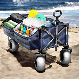 Carro de camping plegable resistente todo terreno, carro de playa plegable con ruedas enfriadoras extraíbles para playa de arena - Product Image 5