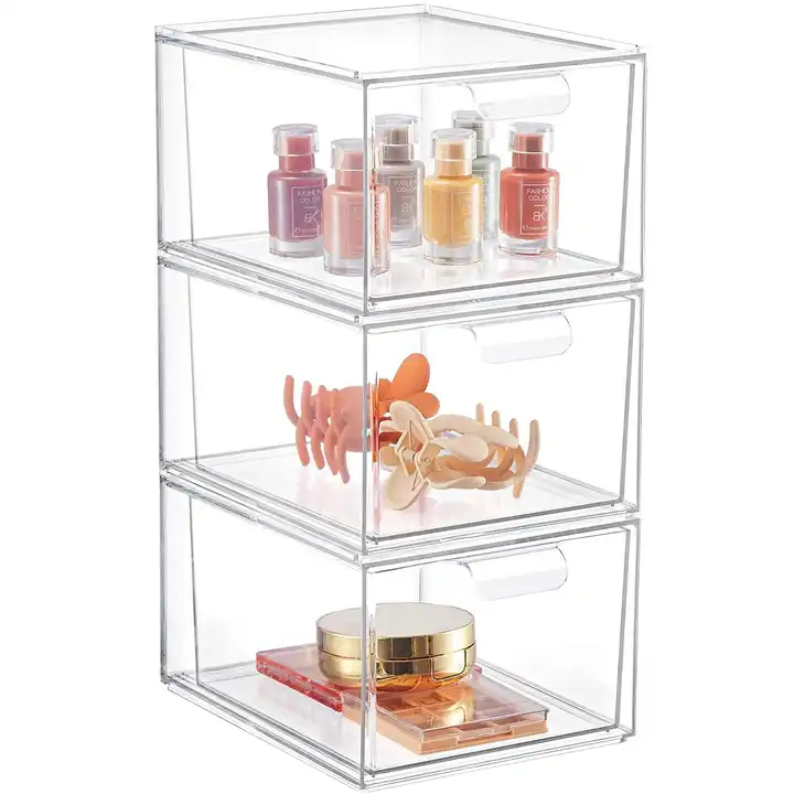 stackable clear acrylic storage drawer pull-out